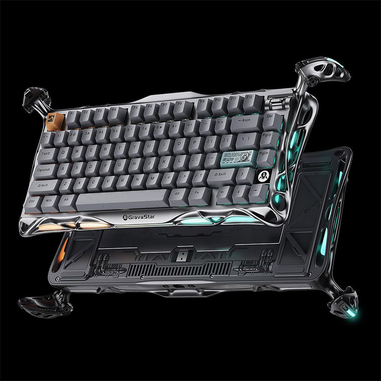 خرید کیبورد GravaStar Mercury K1 Pro - بی‌سیم - سوییچ مکانیکی خطی با قابلیت تعویض سریع - خاکستری نقره‌ای